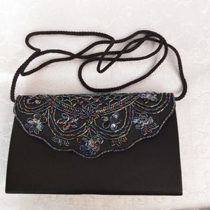 Chic Black Beaded Crossbody Bag